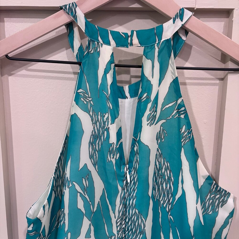 Adelyn Rae "Layne" Abstract Green & White Halter Peplum Midi Dress- M Eclectic - Picture 3 of 7